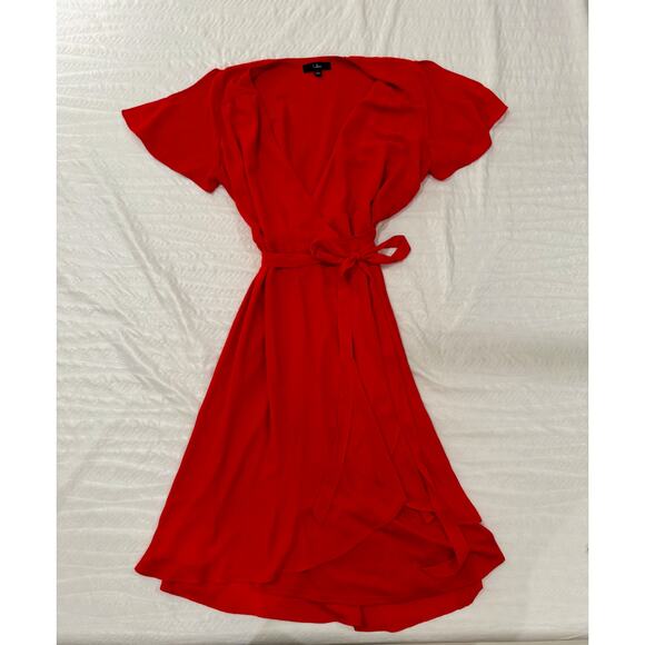 Lulus Wrap Dress Women’s Large Red Bow Rise Occasion Cherry Romantic - Picture 9 of 16